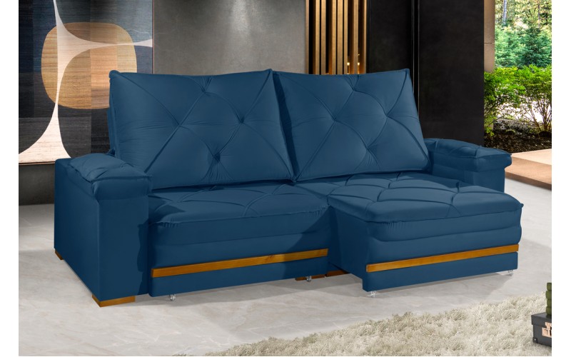 Sofá Retrátil Reclinável GANA 2,90m ESTILO ESTOFADOS - França Velusoft COR "AZUL" Sofá Retrátil Reclinável GANA 2,90m ESTILO ESTOFADOS - França Velusoft COR "AZUL"