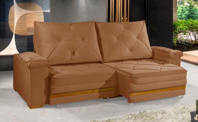 Sofá Retrátil Reclinável GANA 2,90m ESTILO ESTOFADOS - França Velusoft COR "TERRACOTA"