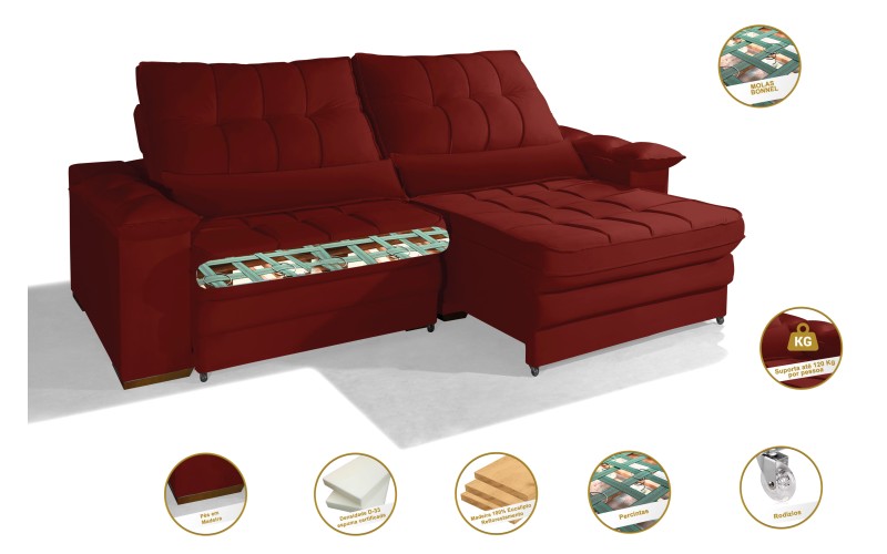Sofá Retrátil Reclinável LAUS 2.50m ESTILO ESTOFADOS - França Velusoft COR "VERMELHO" Sofá Retrátil Reclinável LAUS 2.50m ESTILO ESTOFADOS - França Velusoft COR "VERMELHO"