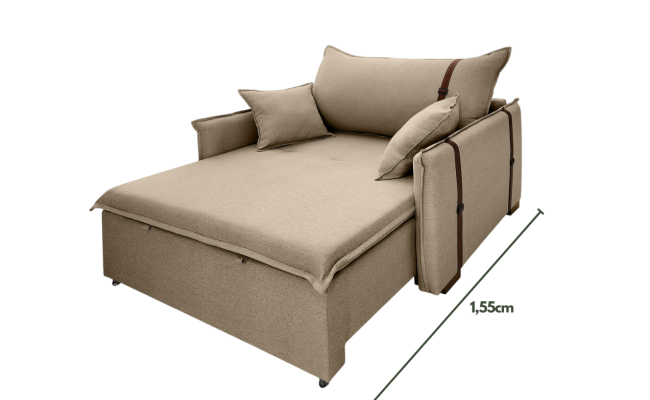 Poltrona Sofá Cama Valence Premium 130cm SoftGel D33  Linho Marrom