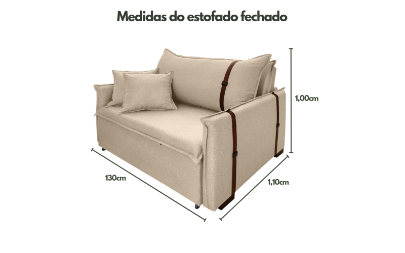 Poltrona Sofá Cama Valence Premium 130cm SoftGel D33  Linho Bege