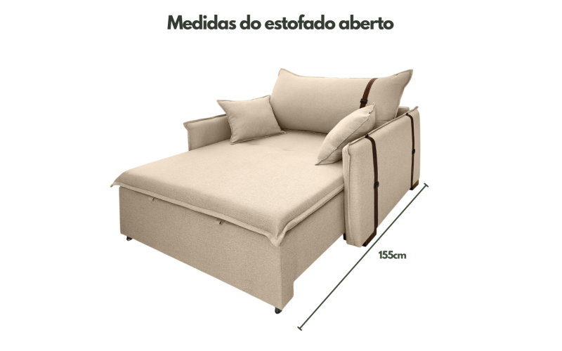 Poltrona Sofá Cama Valence Premium 140cm SoftGel D33  Linho Bege