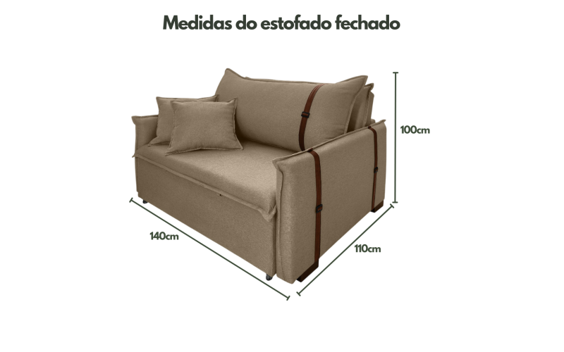 Poltrona Sofá Cama Valence Premium 140cm SoftGel D33  Linho Marrom
