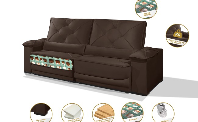 Sofá Retrátil e Reclinável 2.90m ESTILO ESTOFADOS - ODIN com SoftGel D33 Velusoft "Marrom"