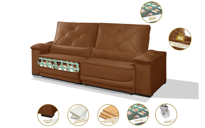 Sofá Retrátil e Reclinável 2.50m ESTILO ESTOFADOS - ODIN com SoftGel D33 Velusoft "Terracota" Sofá Retrátil e Reclinável 2.50m ESTILO ESTOFADOS - ODIN com SoftGel D33 Velusoft "Terracota"