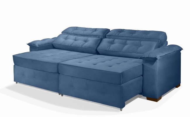 Sofá Retrátil e Reclinável 2,50m ESTILO ESTOFADOS - PARIS 2 módulos com Velusoft D33 "AZUL"
