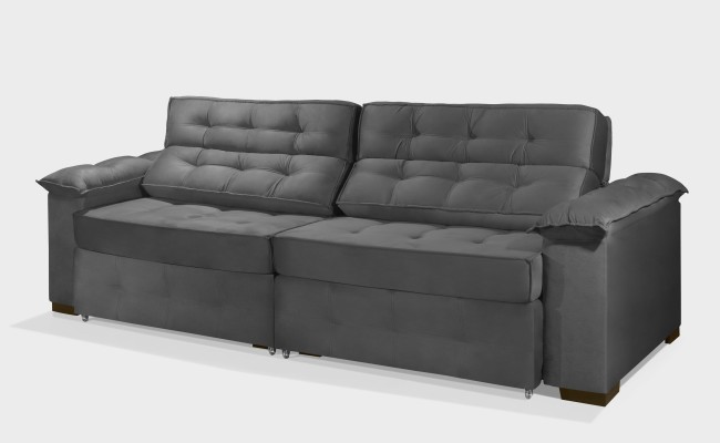 Sofá Retrátil e Reclinável 2,70m ESTILO ESTOFADOS - PARIS 2 módulos com Velusoft D33 "CINZA"