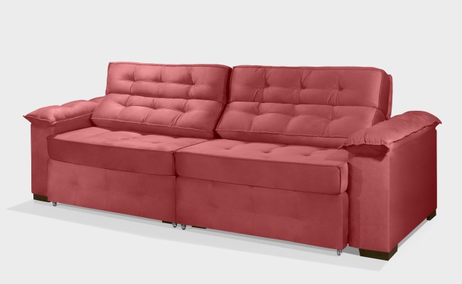 Sofá Retrátil e Reclinável 2,70m ESTILO ESTOFADOS - PARIS 2 módulos com Velusoft D33 "VERMELHO"