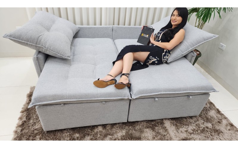 Sofá Valence Slim sem Caixa Premium 2.00m SoftGel 33  Linho Cinza Claro