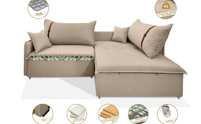Sofá Valence Slim sem Caixa Premium 1.80m Sof Gel 33  Linho Bege