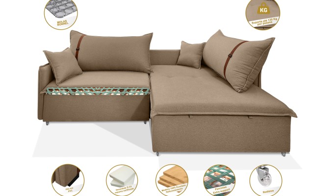 Sofá Valence Slim sem Caixa Premium 2.00m SoftGel 33  Linho Marrom