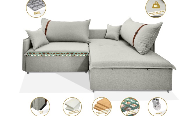Sofá Valence Slim sem Caixa Premium 1.80m SoftGel 33  Linho Palha